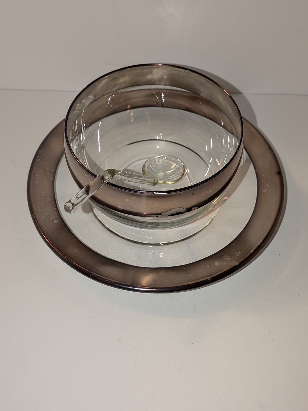 Vintage 3 Piece Dorothy Thorpe Condiment Dish Set Clear Glass with Silver Band